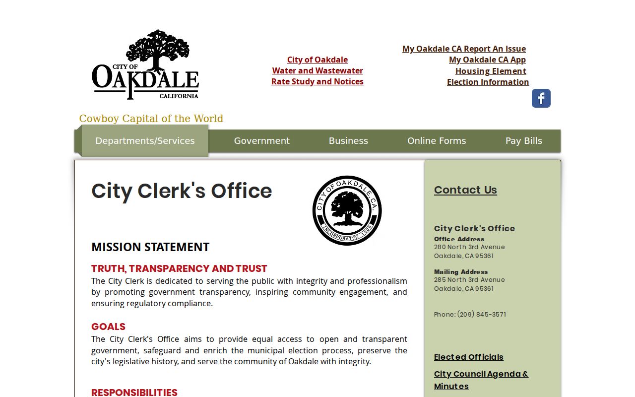 Oakdale people search City Clerk records page