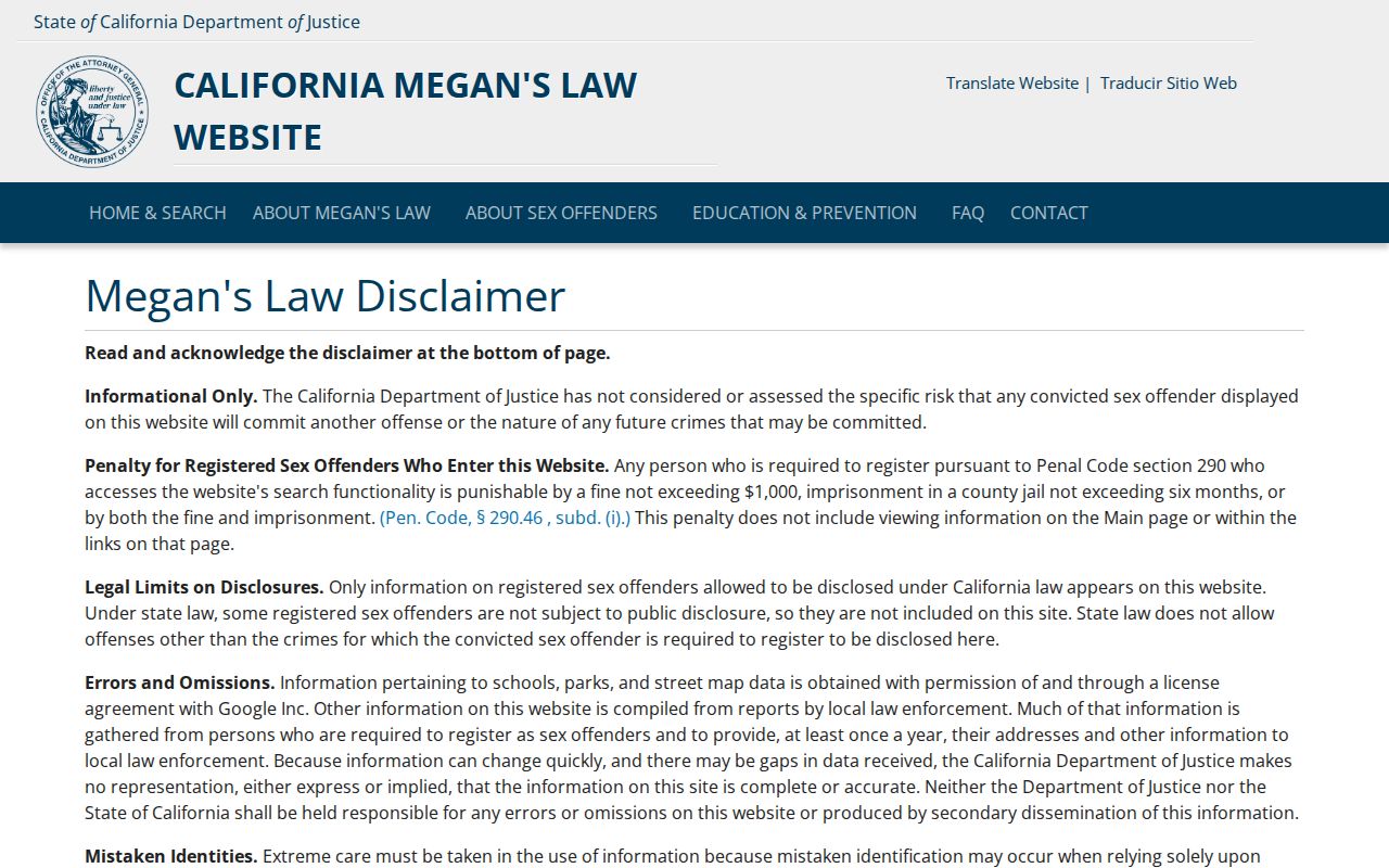 Oakdale public records access on the California Megan's Law registry
