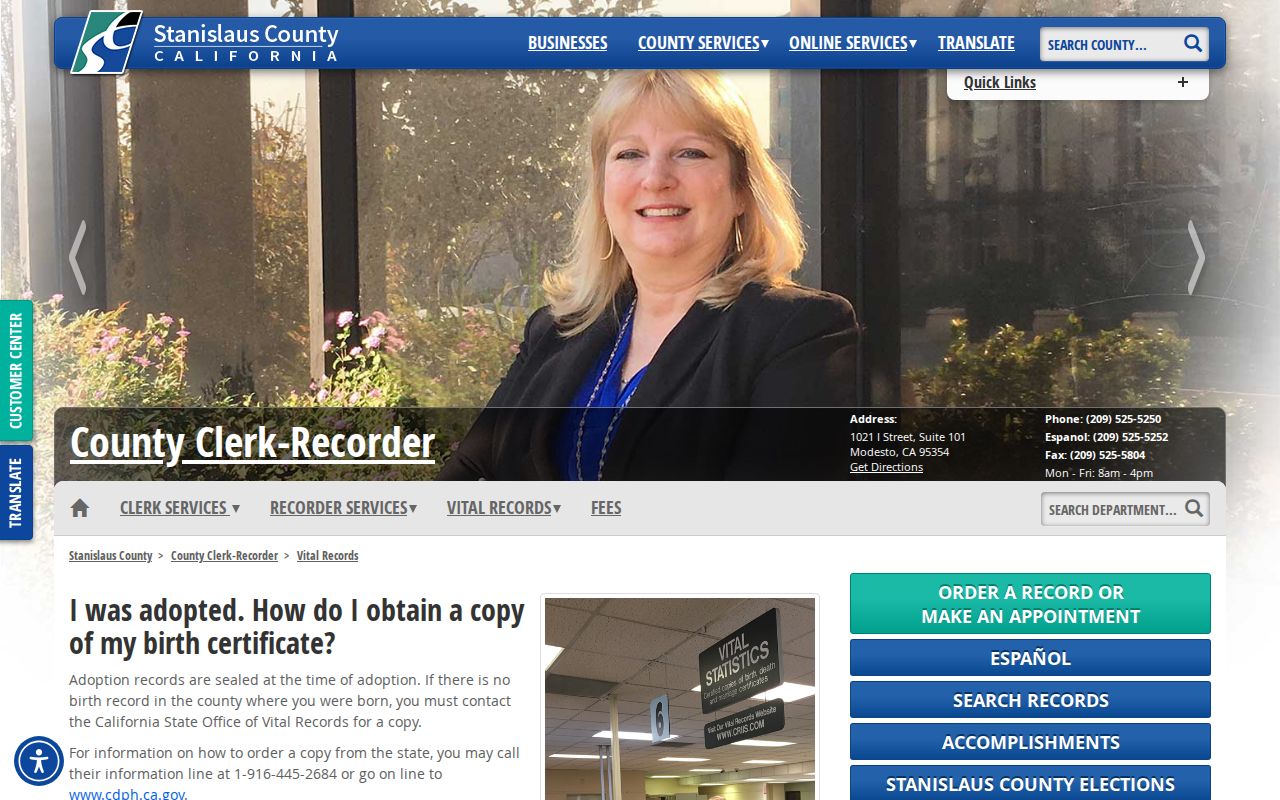 Oakdale public records vital certificate ordering through Stanislaus County