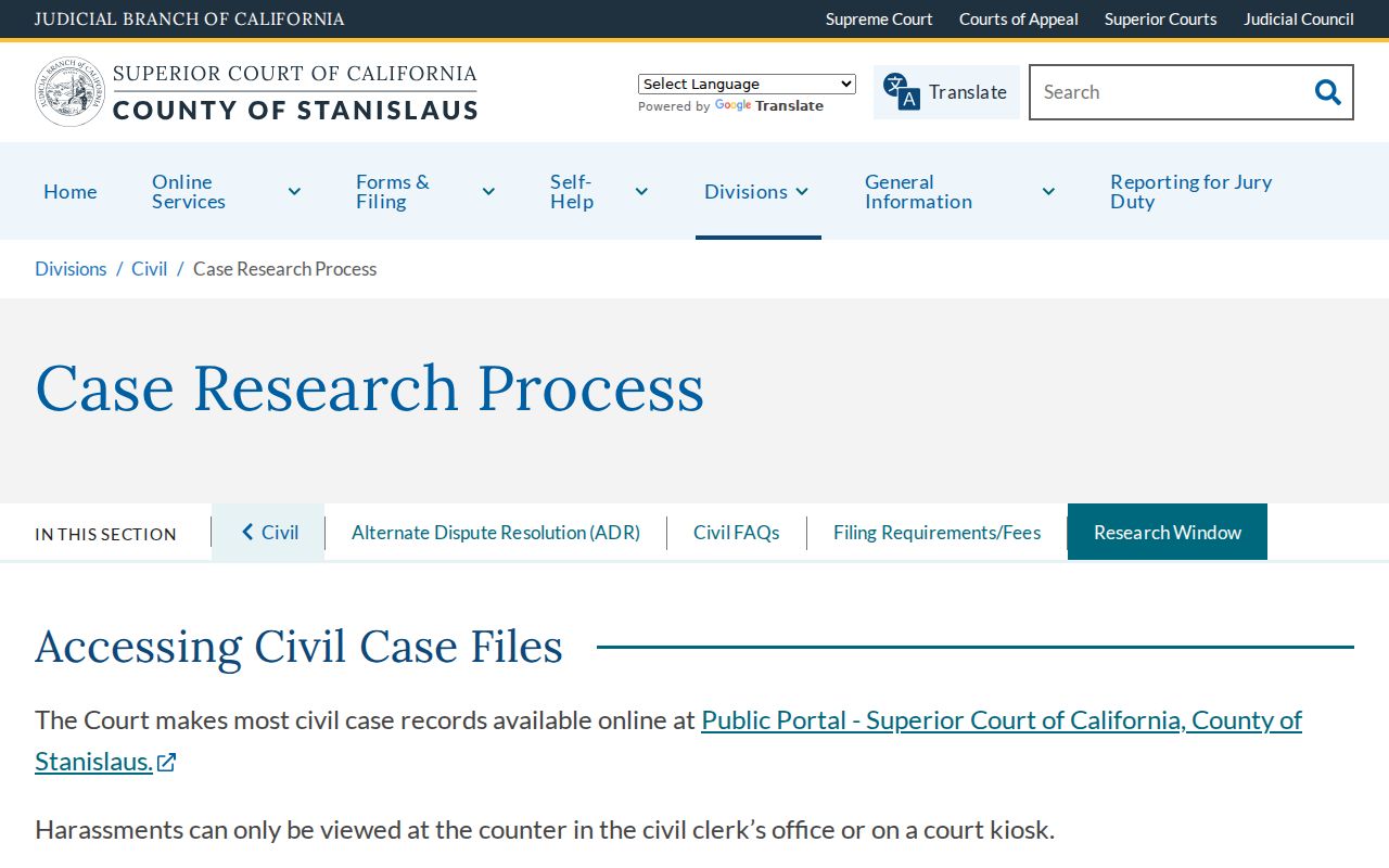 Oakdale public records access through the Stanislaus civil case research process
