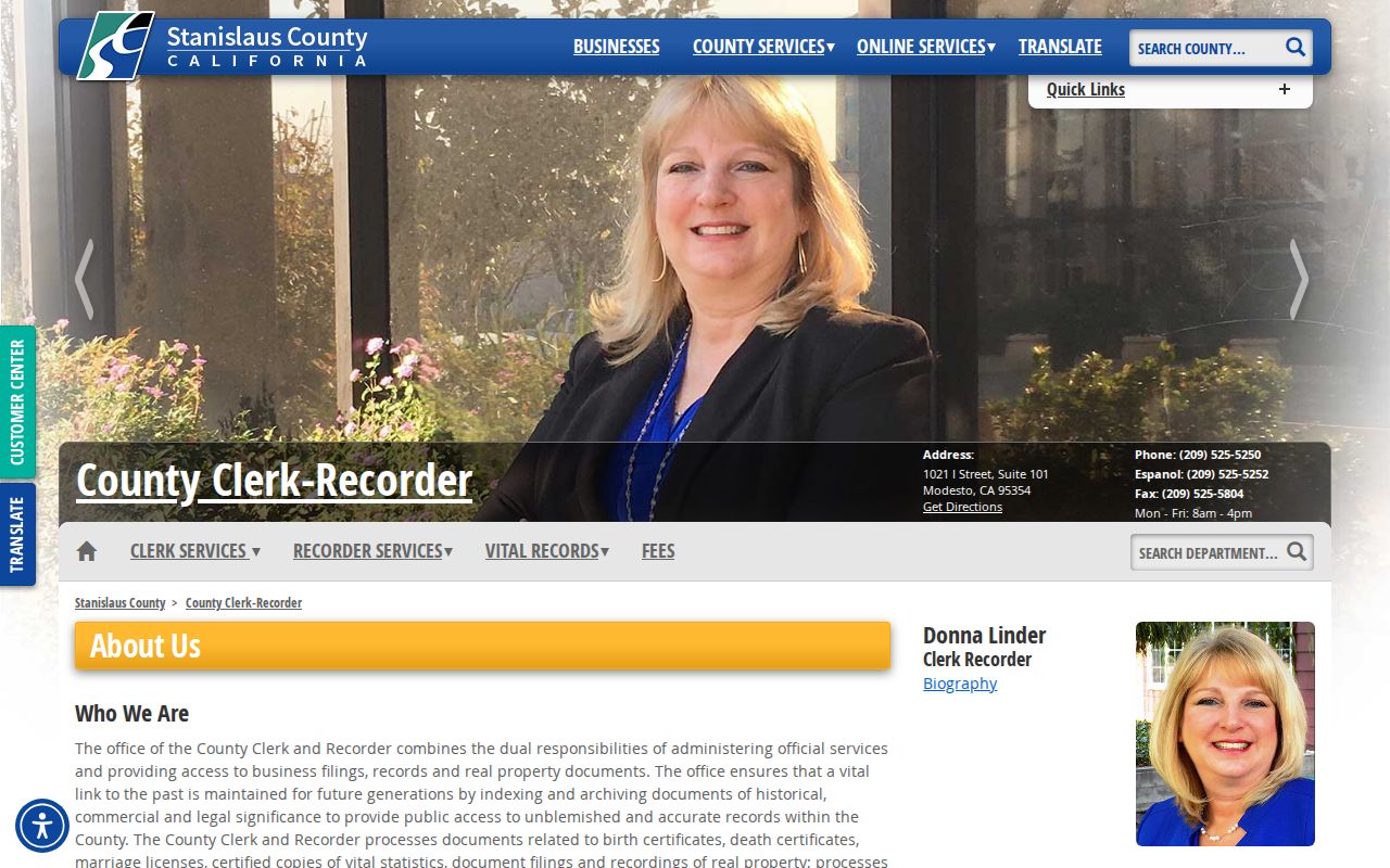 Oakdale public records on the Stanislaus County Clerk-Recorder overview