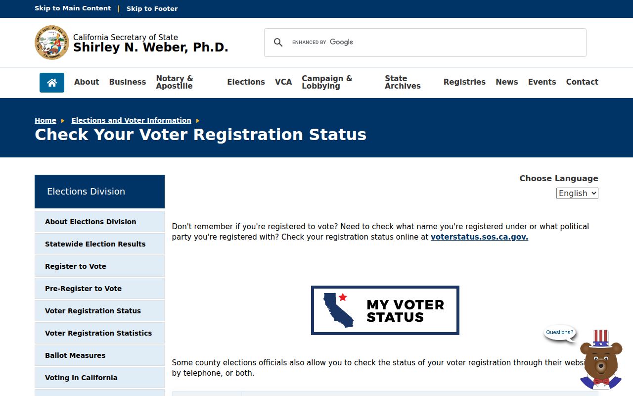 Oakdale voter records status page from California Secretary of State